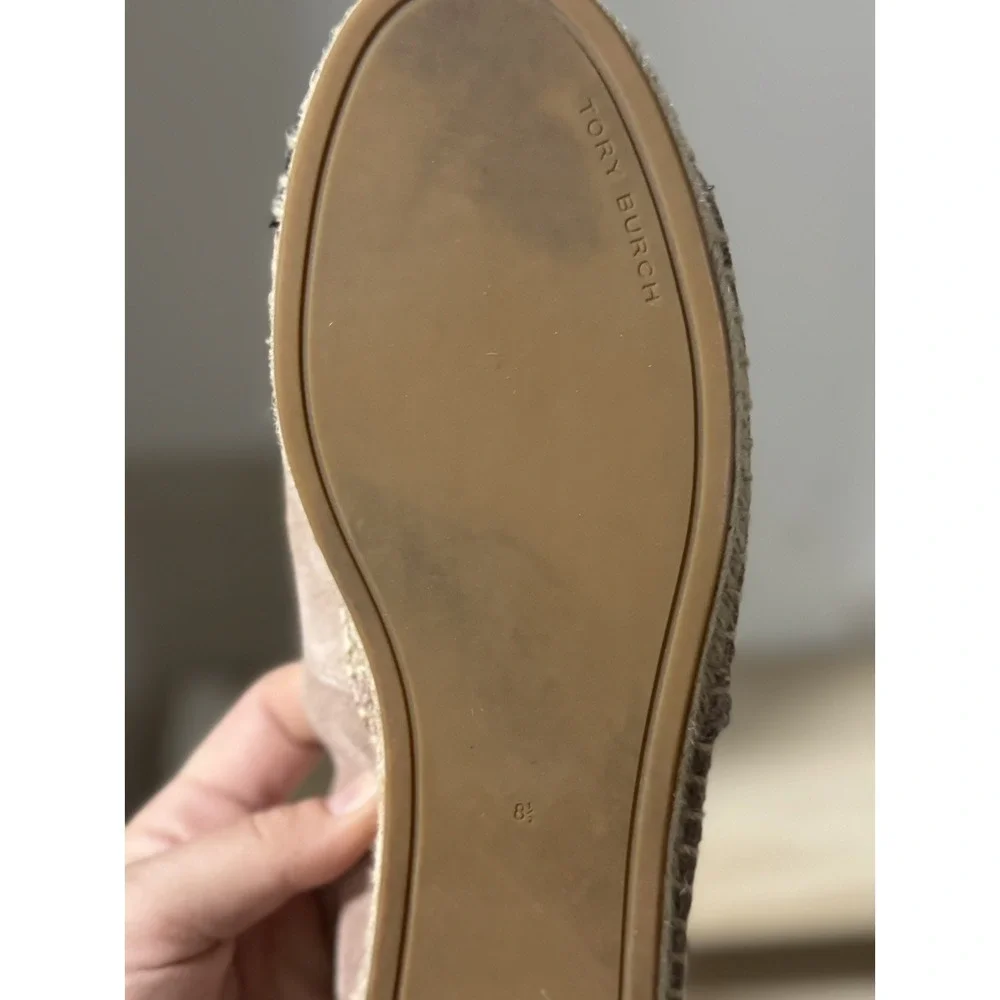 TORY BURCH Pearl Logo Flat Espadrille Suede-MEADOWSWEET size 8.5M